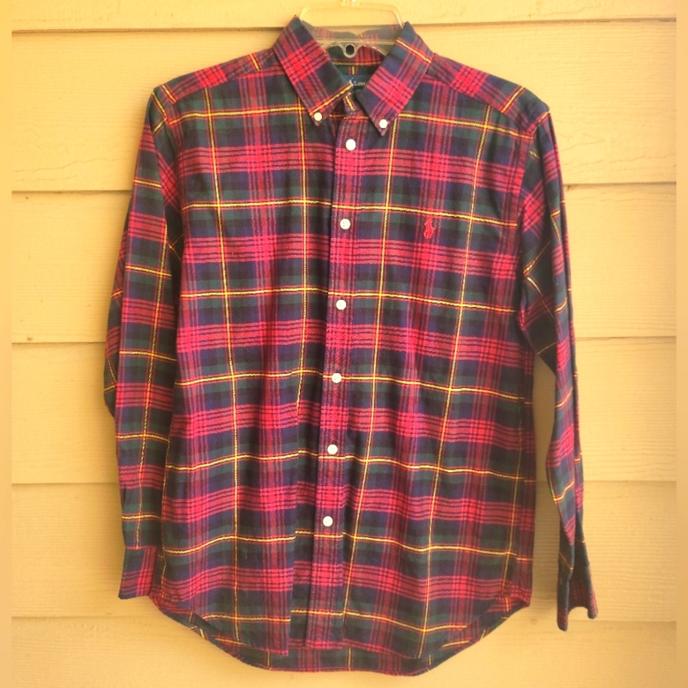 Button Down Plaid Shirt Polo Ralph Lauren Size Large 12-14 Vintage